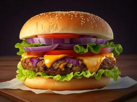 A delicious fresh burger fast food with beef and cheese background. AI Generative photo