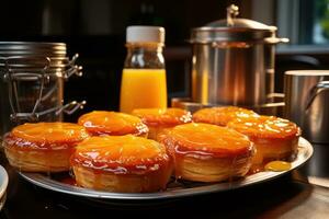 photos of tarts in indoor kitchen table photo studio AI Generated