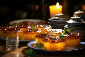 photos of tarts in indoor kitchen table photo studio AI Generated