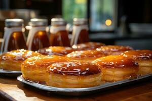 photos of tarts in indoor kitchen table photo studio AI Generated