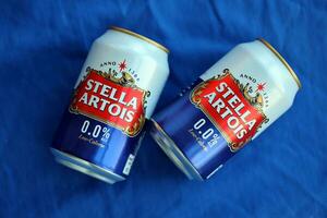 KYIV, UKRAINE - 4 MAY, 2023 Can of Stella Artois beer without alcohol and low in calories photo