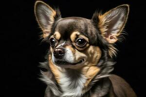 chihuahua perro retrato en negro antecedentes. neural red ai generado foto