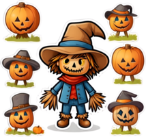 scarecrow character set with different hats and clothes ai generative png