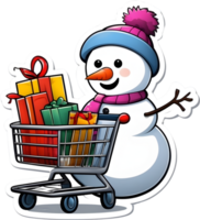 boneco de neve com compras carrinho ai generativo png