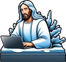 Jezus werken Aan een laptop PNG ai generatief
