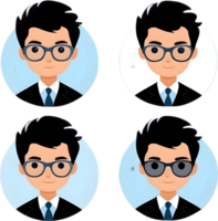 quatre différent avatar Icônes de une homme portant des lunettes ai génératif png