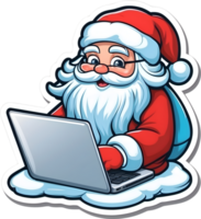 santa claus using laptop png ai generative