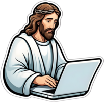 Jesus Arbeiten auf ein Laptop png ai generativ