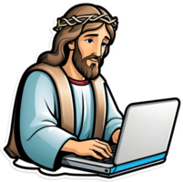 Jesus Arbeiten auf ein Laptop png ai generativ