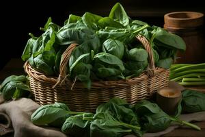 photos of spinach in indoor photo studio AI Generated