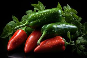 photos of red pepper green chilli in indoor photo studio AI Generated