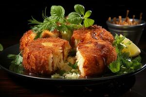 photos of prawn rissole in indoor photo studio AI Generated