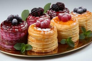 photos of tarts in indoor kitchen table photo studio AI Generated