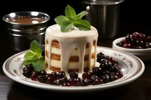 photos of pudding in indoor photo studio AI Generated