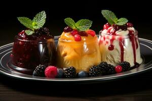 photos of pudding in indoor photo studio AI Generated
