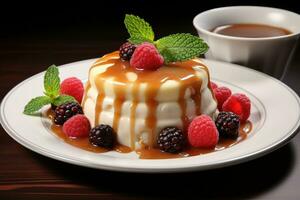 photos of pudding in indoor photo studio AI Generated