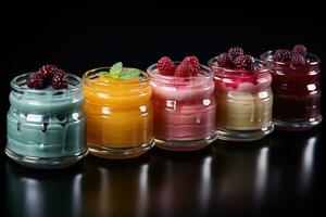 photos of pudding jelly in indoor photo studio AI Generated