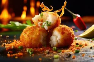 photos of prawn rissole in indoor photo studio AI Generated