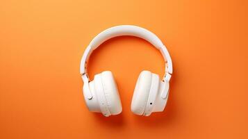 A white headphone set in orange plain background AI generative photo