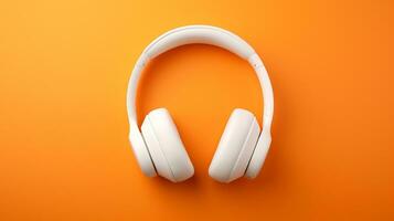 A white headphone set in orange plain background AI generative photo