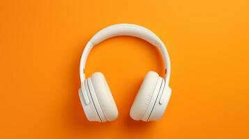 A white headphone set in orange plain background AI generative photo