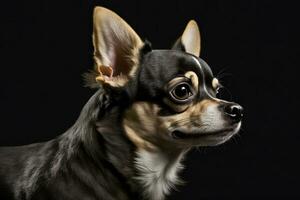 Chihuahua dog portrait on black background. Neural network AI generated photo