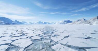 el etéreo azul grietas en un del lago hielo armadura. generativo ai foto