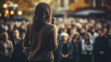 Speaking to Inspire - A Motivational Speaker Captivates from the Stage. Generative AI photo