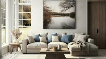 Chic Serenity - Enjoying a Relaxed Atmosphere in a Stylish Modern Living Room. Generative AI photo