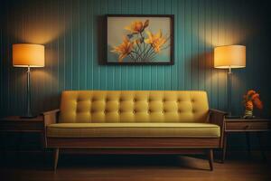 A retro inspired living room showcases a classic minimalist design AI generative photo