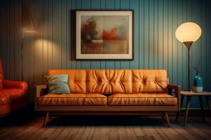 A retro inspired living room showcases a classic minimalist design AI generative photo