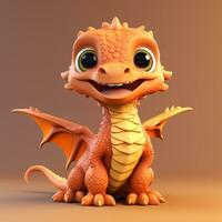 3D Render of cute dragon AI generative photo