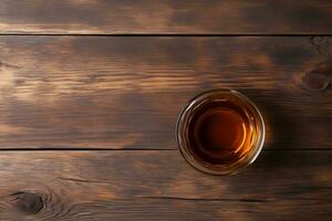 close up of a shot of whiskey on a bar top. Neural network AI generated photo