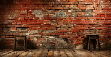 Panoramic texture, old ruined red brick wall - AI generated image photo