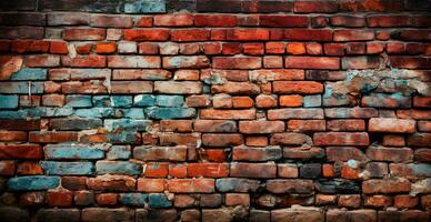 Panoramic texture, old ruined red brick wall - AI generated image photo
