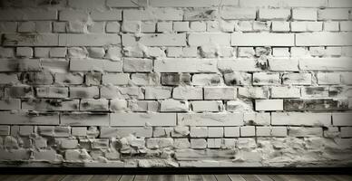 Panoramic texture, old destroyed white brick wall - image created by AI photo