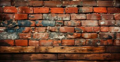 Panoramic texture, old ruined red brick wall - AI generated image photo