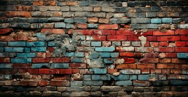 Panoramic texture, old ruined red brick wall - AI generated image photo