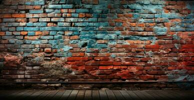 Panoramic texture, old ruined red brick wall - AI generated image photo