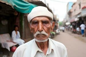 Portrait of an old Hindu man. Neural network AI generated photo