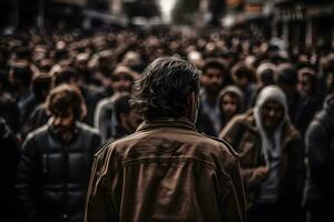 hombre en el multitud. neural red ai generado foto