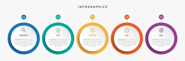 Modern business infographic template, circle shape with 5 options or steps icons. vector