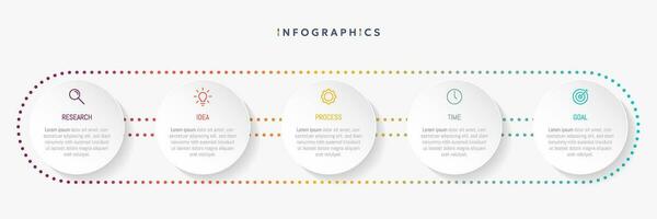 Modern business infographic template, circle shape with 5 options or steps icons. vector