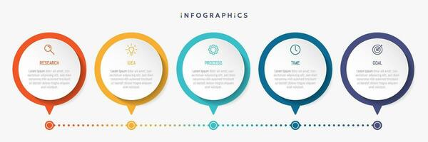 Modern business infographic template, circle shape with 5 options or steps icons. vector