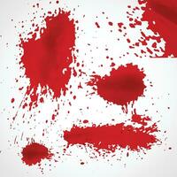 Dirty collection of paint splatter imitating blood, cut marks, splashes, drops, blots, spray, bloody hand and dirty fingerprints. Isolated set blood ink with splashes and drops. Red grunge set vector