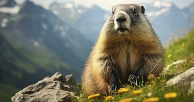 The Marmot's Existence in the Mountain Wilds. Generative AI photo