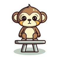 Monkey balancing on seesaw character cartoon vector illustration graphic design.