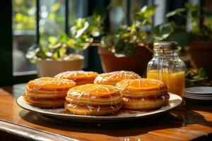 photos of tarts in indoor kitchen table photo studio AI Generated