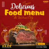 Delicious food menu and restaurant social media post template psd