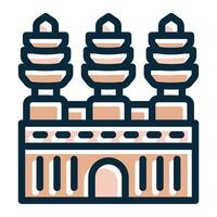 Angkor Wat Vector Thick Line Filled Dark Colors